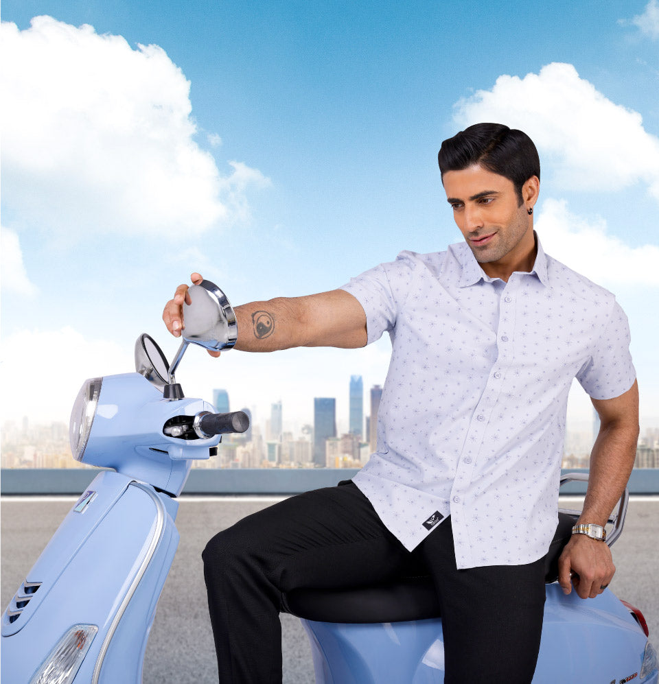Active Fit Men's Shirt with Crackers Pattern - Half Sleeves - Ice Blue