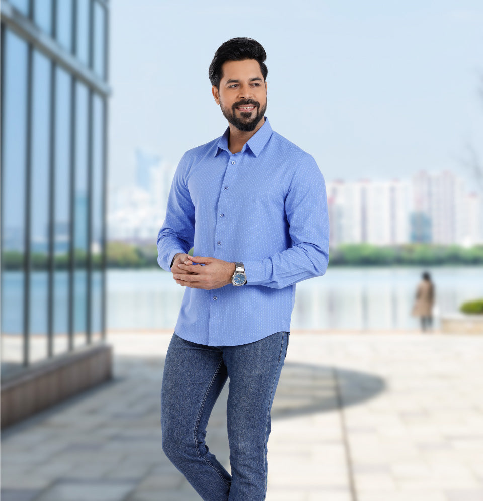 Active Fit Men's Shirt with Arrow Pattern - Full Sleeves - Blue Bonnet