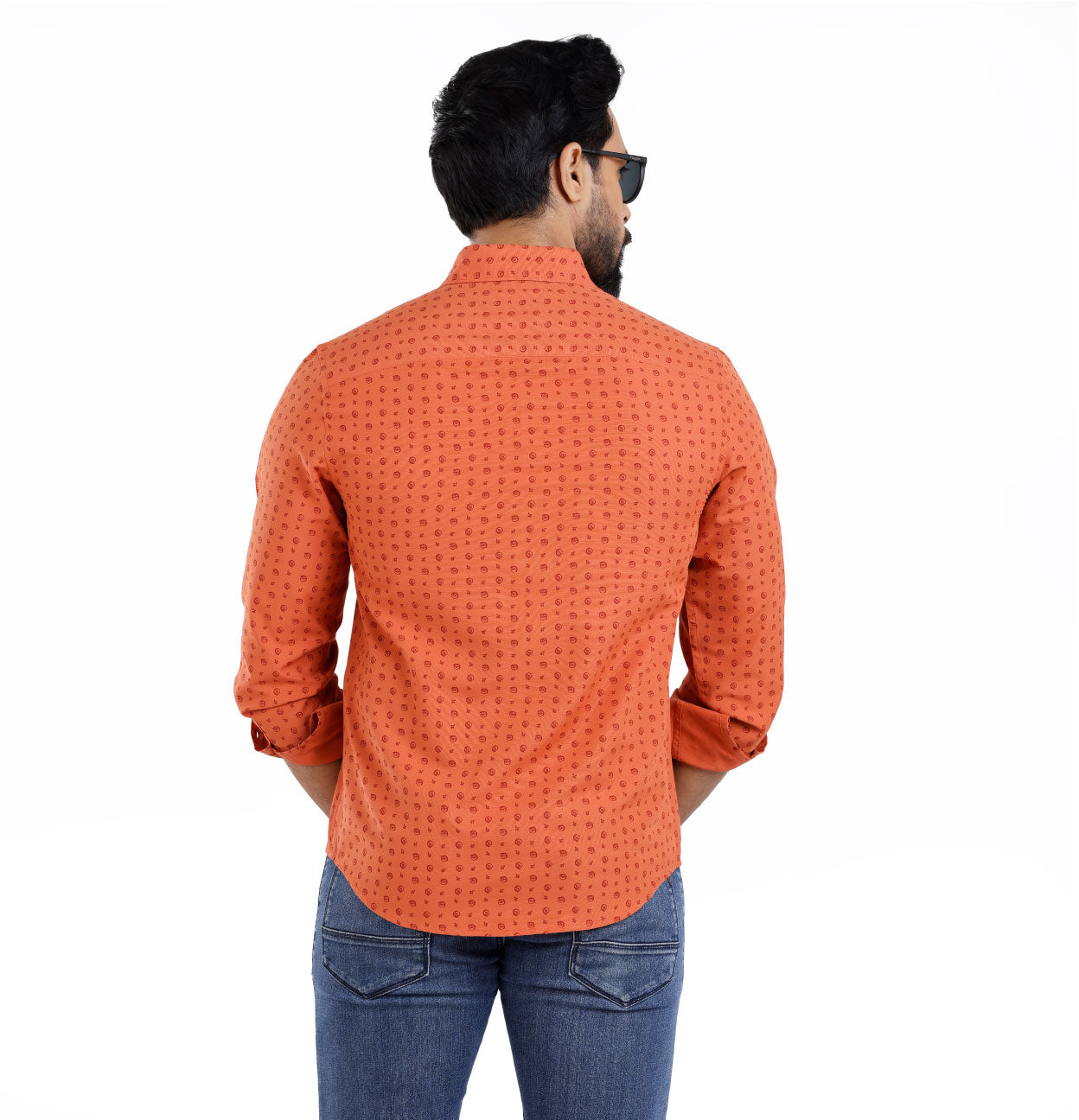 Active Fit Men's Shirt with Travel Pattern - Full Sleeves - Rust Orange