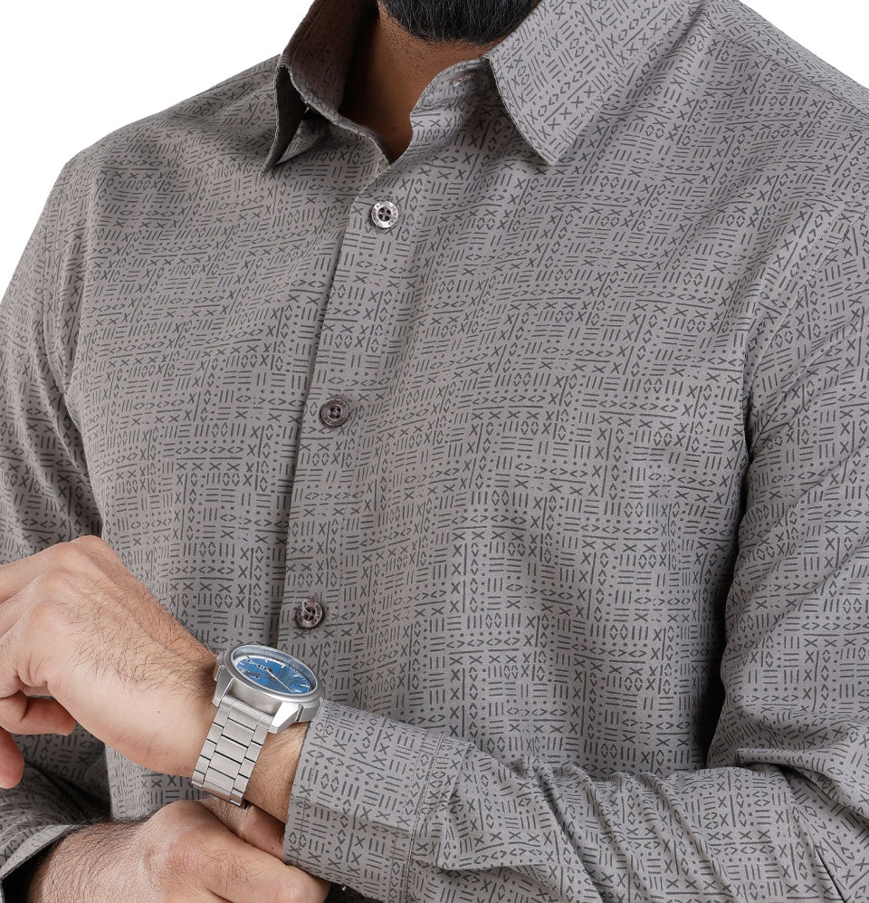 Active Fit Men's Shirt with All Maths Pattern - Full Sleeves - Grey
