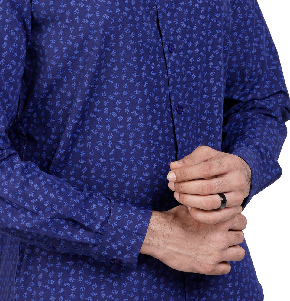 Active Fit Men's Shirt with Leaves Pattern - Full Sleeves - Royal Blue