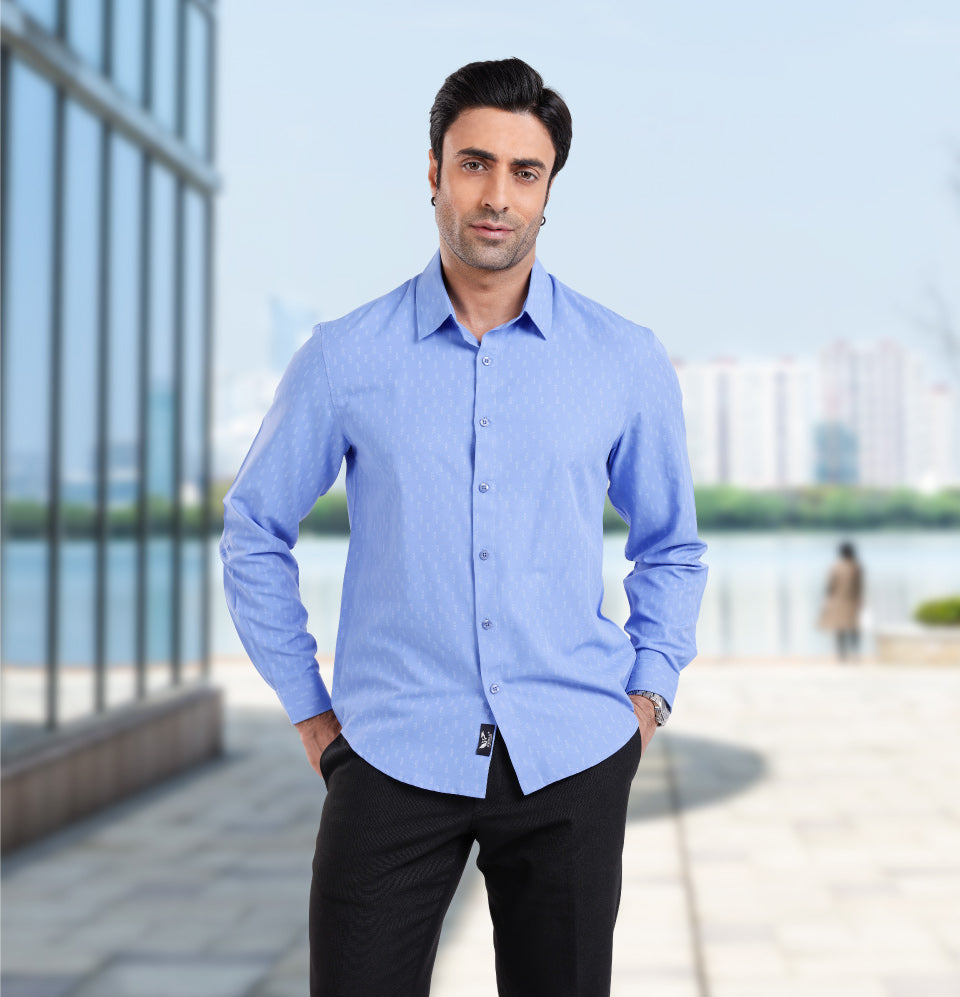 Active Fit Men's Shirt with Minimal Pattern - Full Sleeves - Blue Bonnet