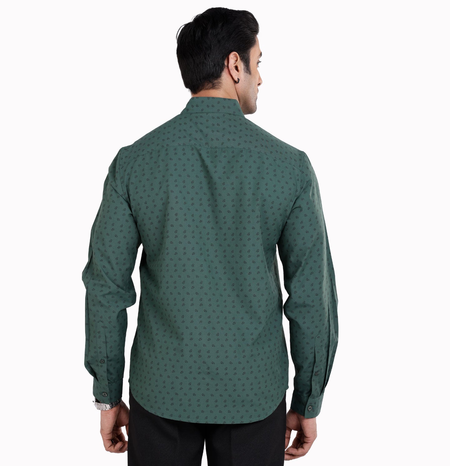 Active Fit Men's Shirt with Compass Pattern - Full Sleeves - Green
