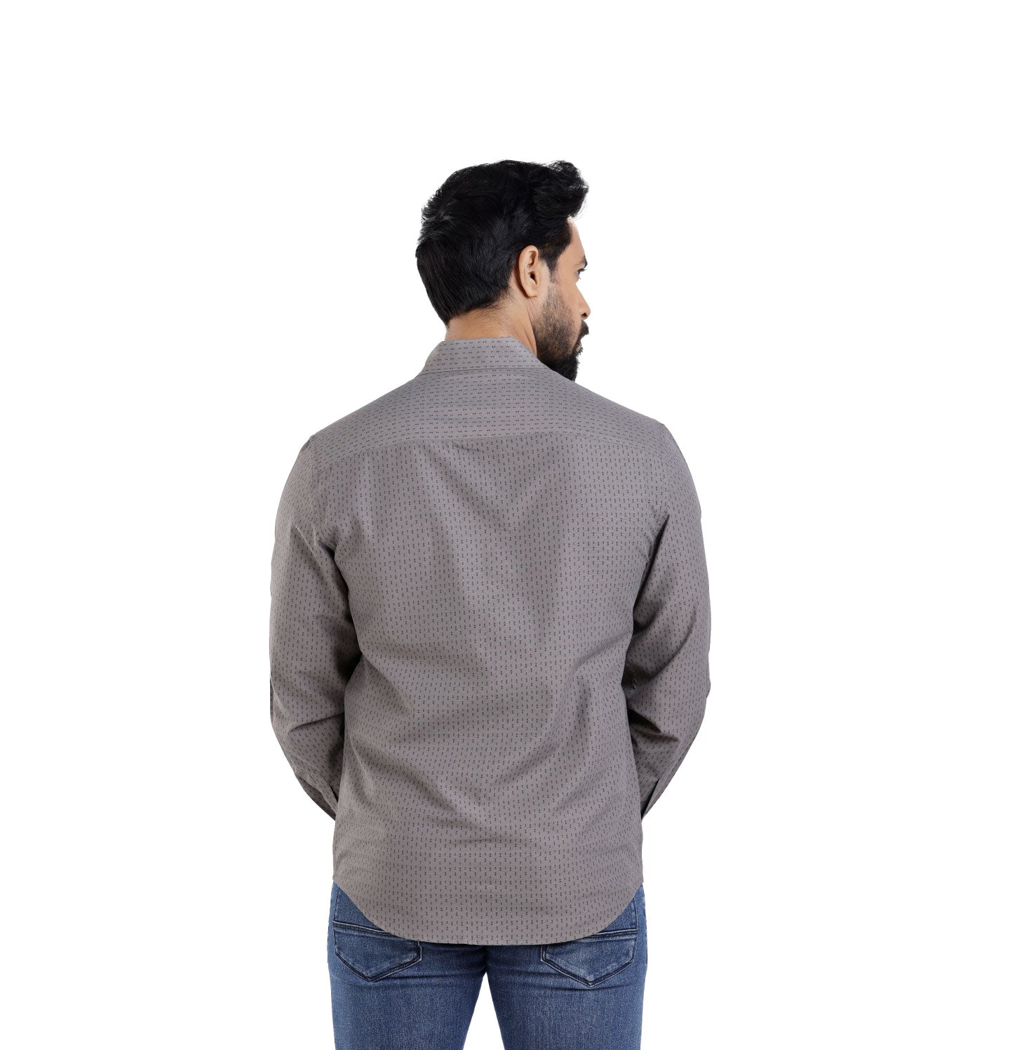 Active Fit Men's Shirt with Double Arrow Pattern - Full Sleeves - Grey
