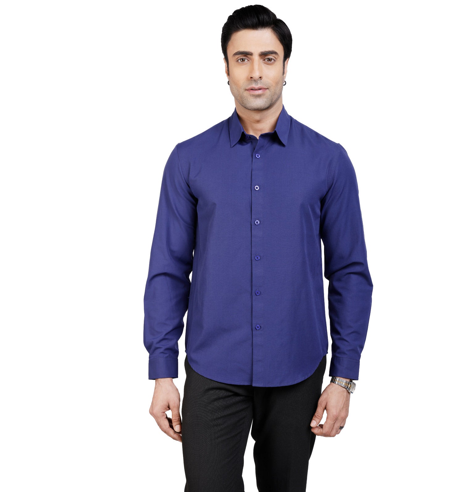 Active Fit Men's Shirt with Solid Pattern - Full Sleeves - Royal Blue