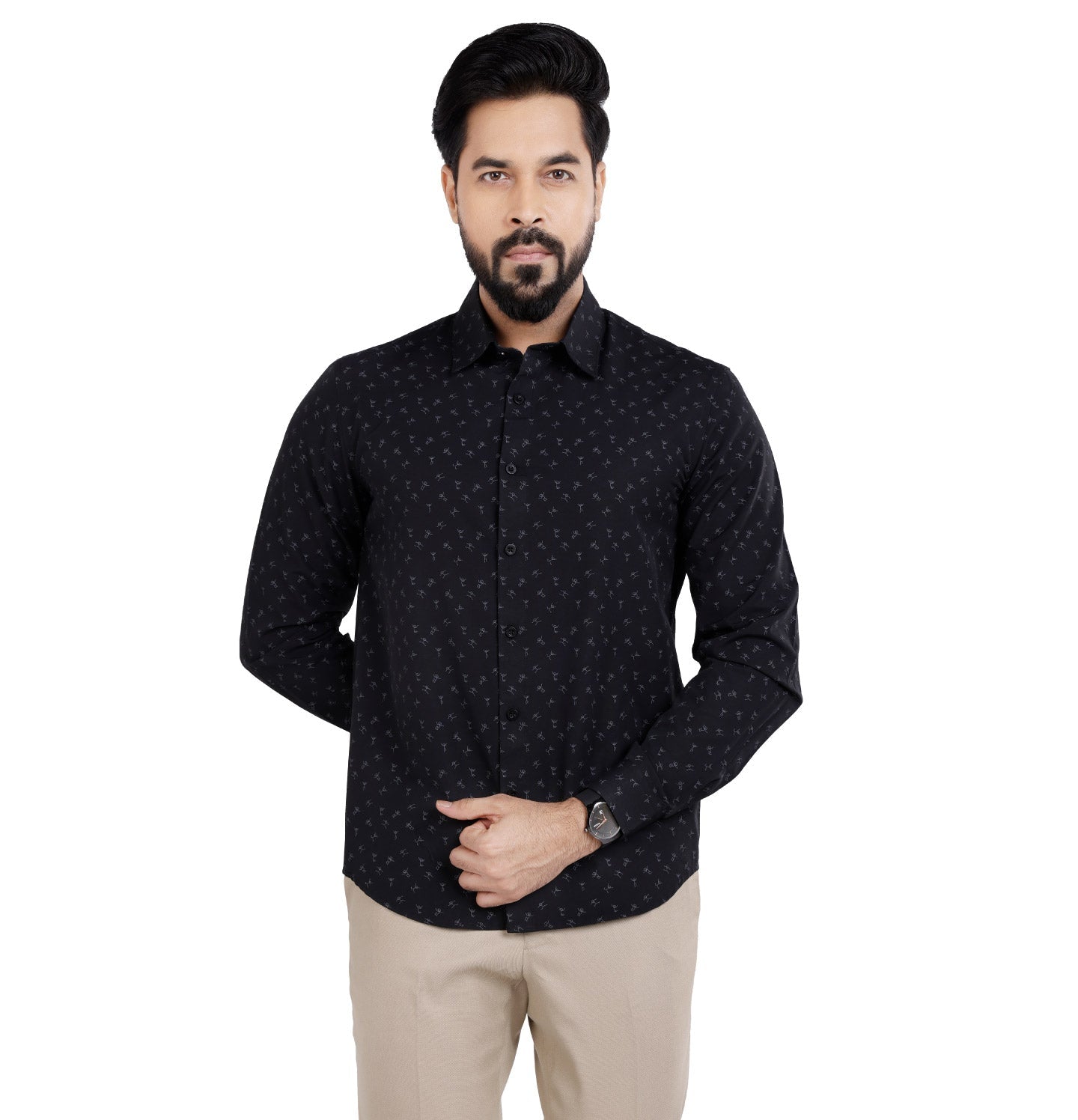 Active Fit Men's Shirt with Play Pattern - Full Sleeves - Black