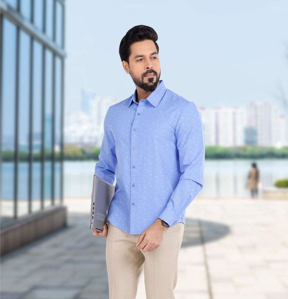 Active Fit Men's Shirt with Spiral Pattern - Full Sleeves - Blue Bonnet