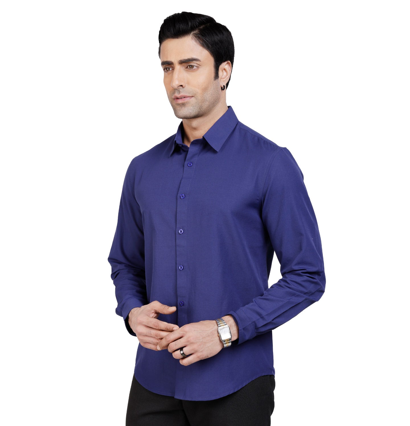 Active Fit Men's Shirt with Solid Pattern - Full Sleeves - Royal Blue