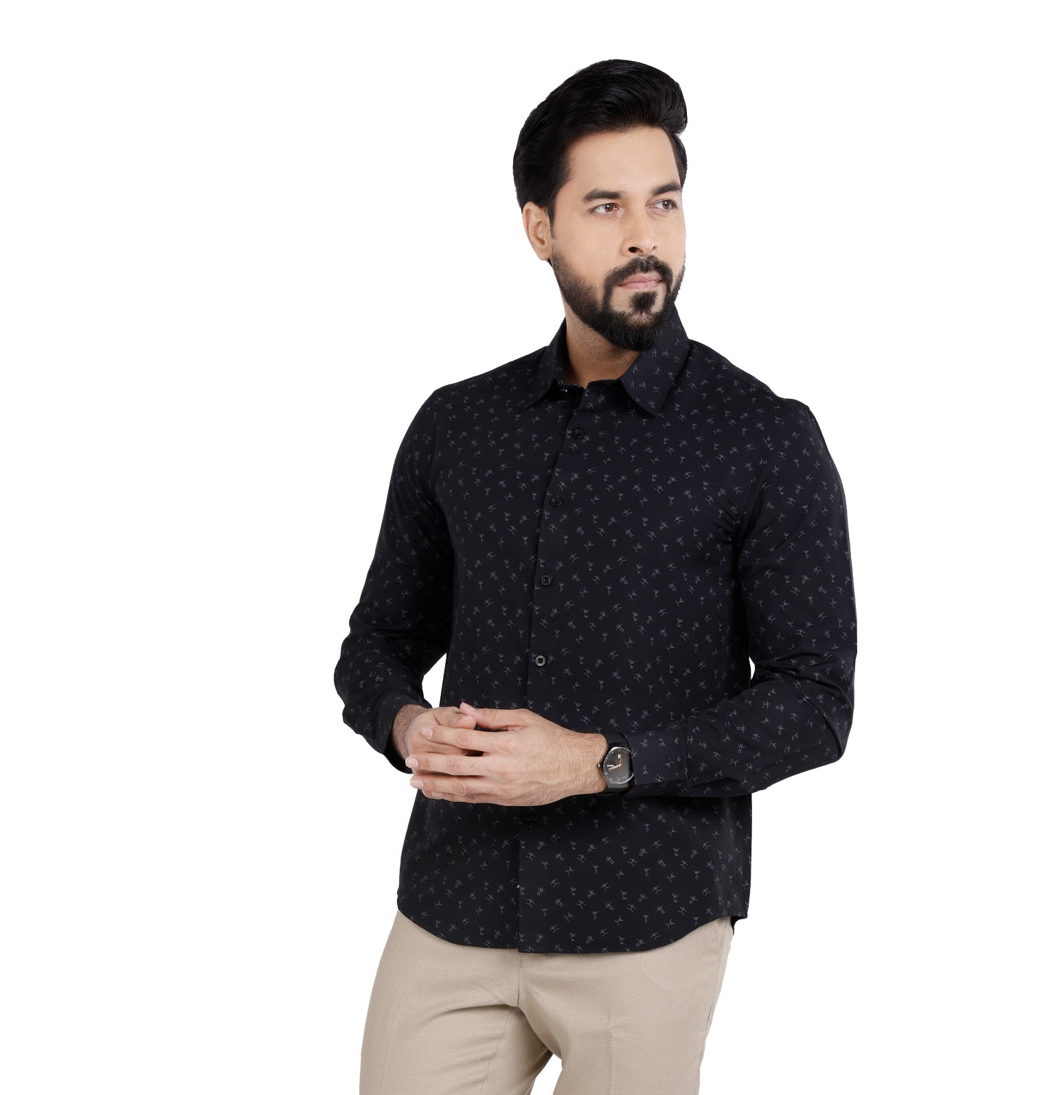 Active Fit Men's Shirt with Play Pattern - Full Sleeves - Black