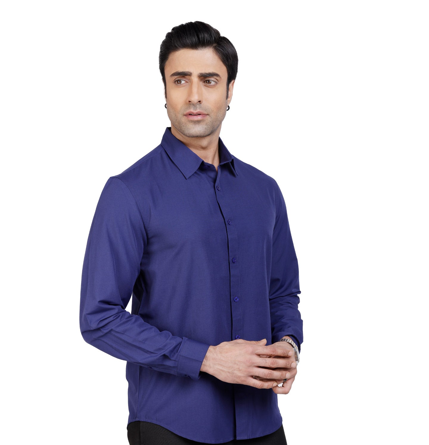 Active Fit Men's Shirt with Solid Pattern - Full Sleeves - Royal Blue