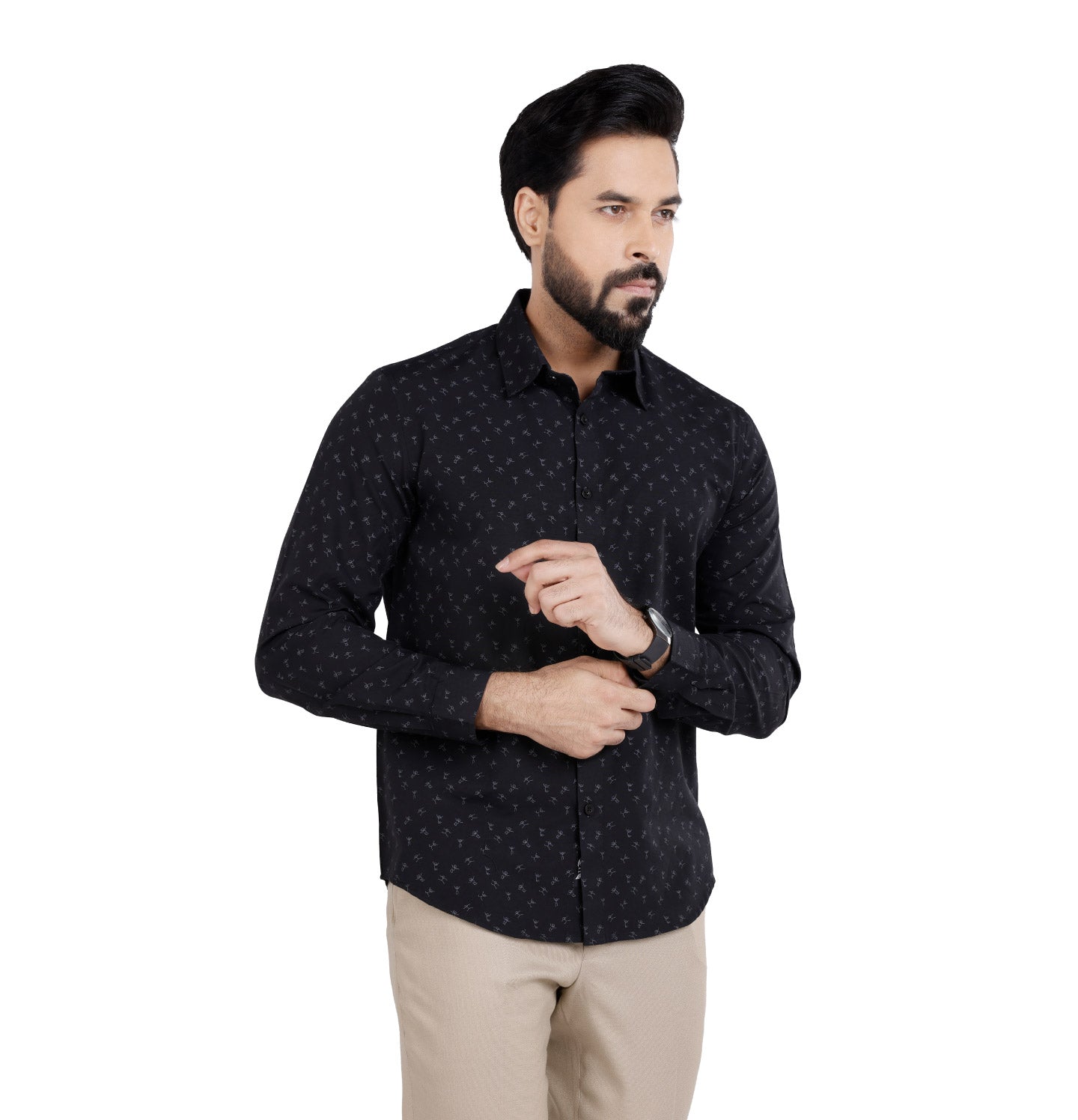 Active Fit Men's Shirt with Play Pattern - Full Sleeves - Black