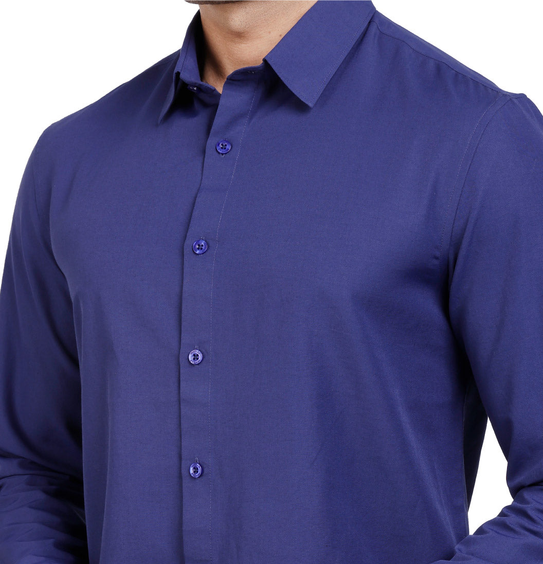 Active Fit Men's Shirt with Solid Pattern - Full Sleeves - Royal Blue