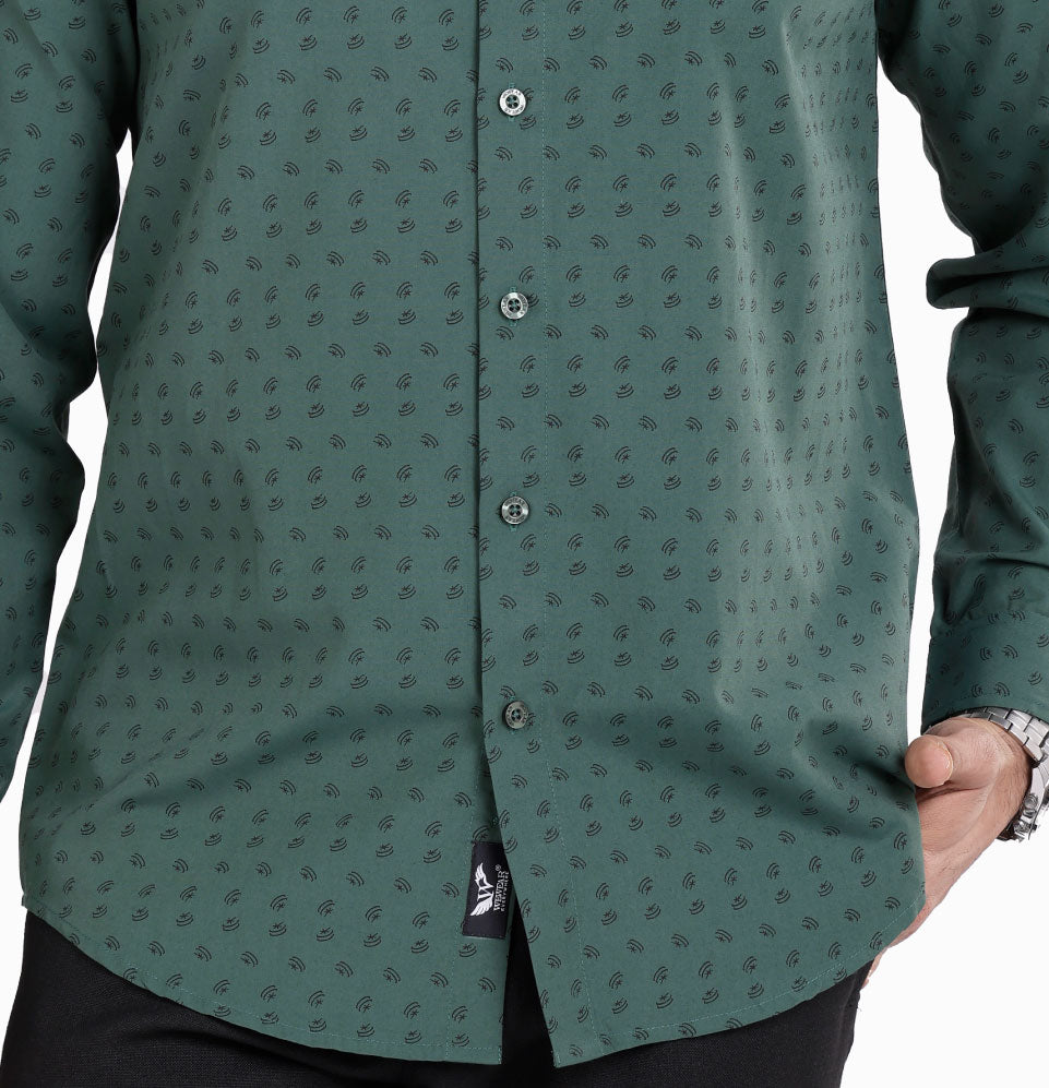 Active Fit Men's Shirt with Compass Pattern - Full Sleeves - Green