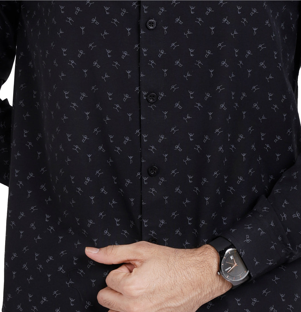 Active Fit Men's Shirt with Play Pattern - Full Sleeves - Black