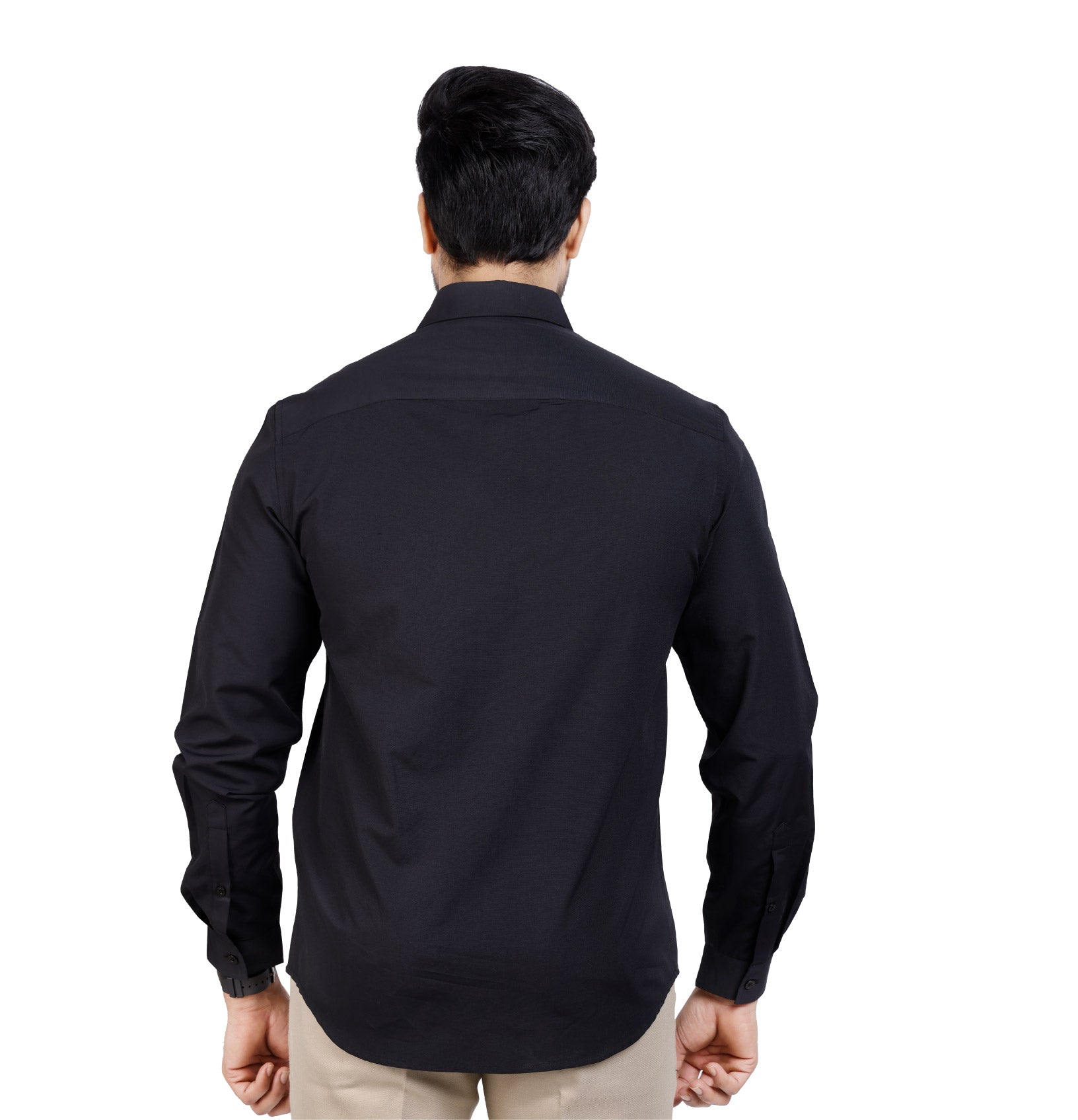 Active Fit Men's Shirt with Solid Pattern - Full Sleeves - Black