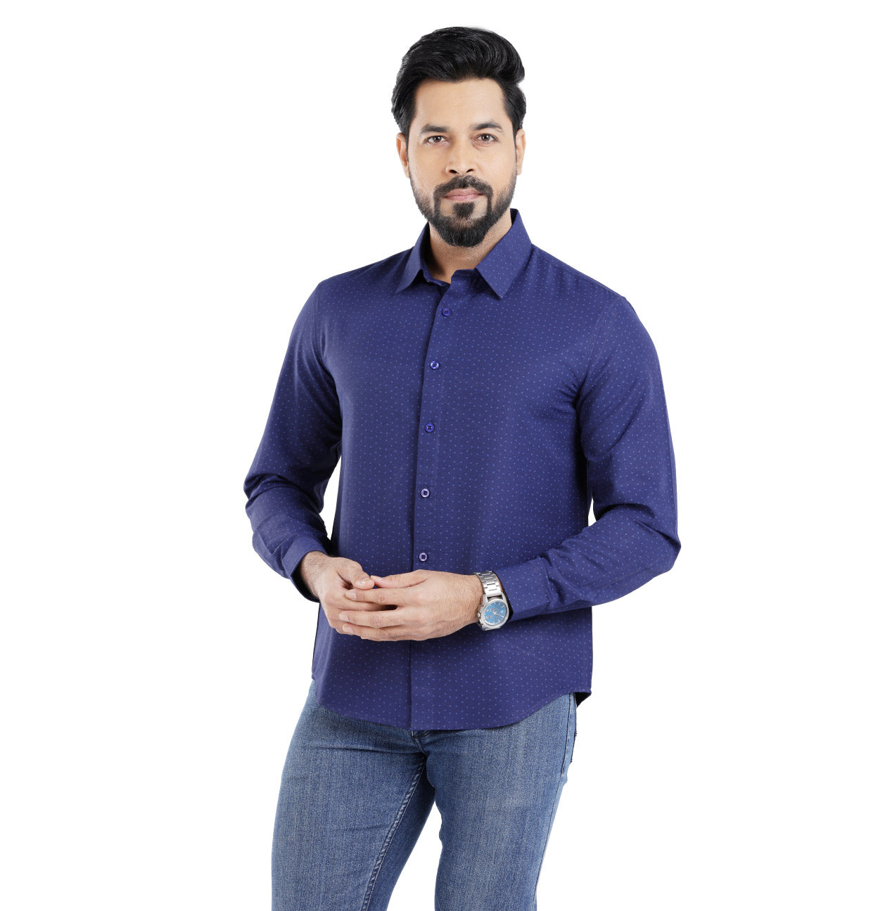 Active Fit Men's Shirt with Rhombus Pattern - Full Sleeves - Royal Blue