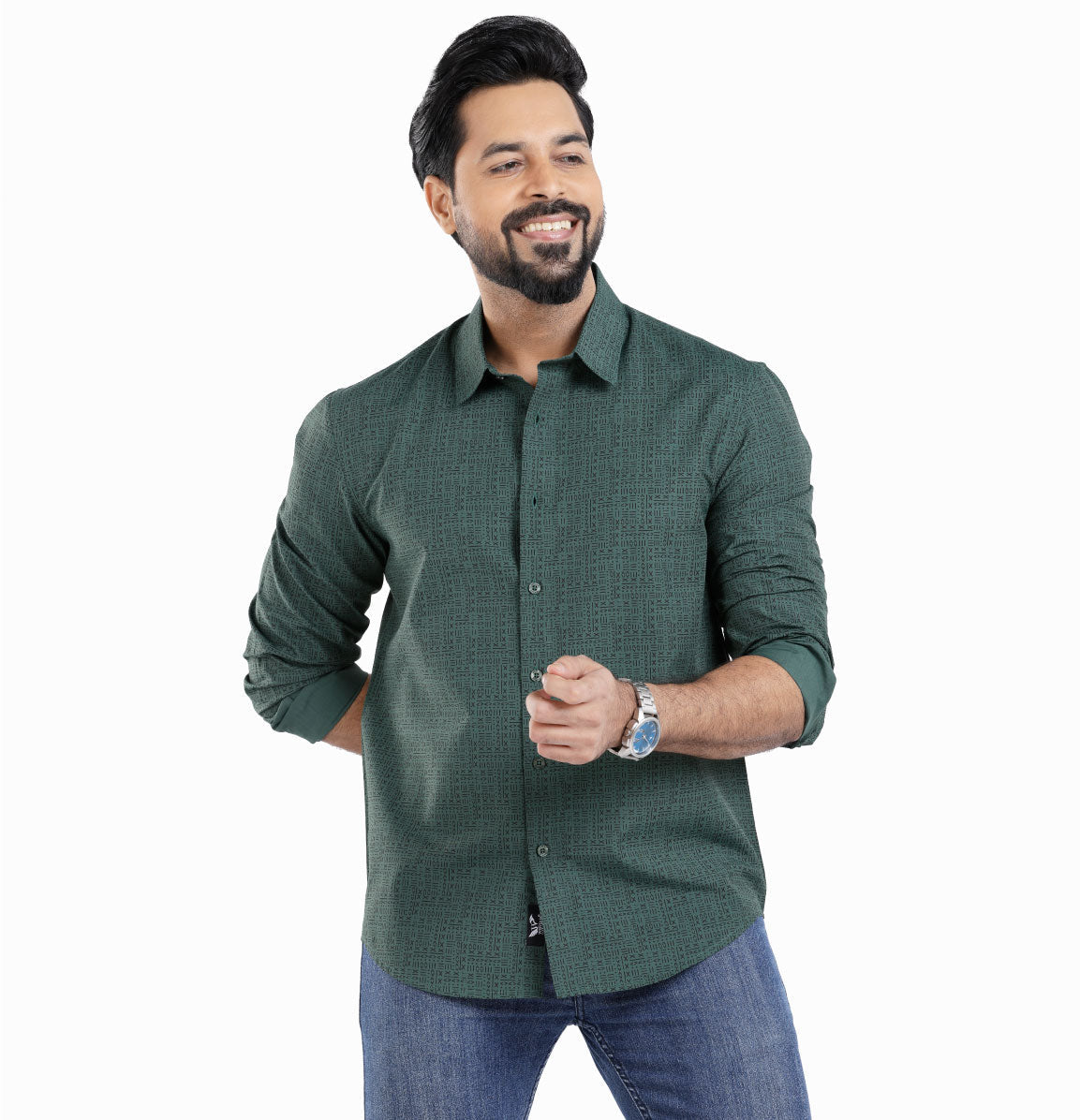 Active Fit Men's Shirt with All Maths Pattern - Full Sleeves - Green