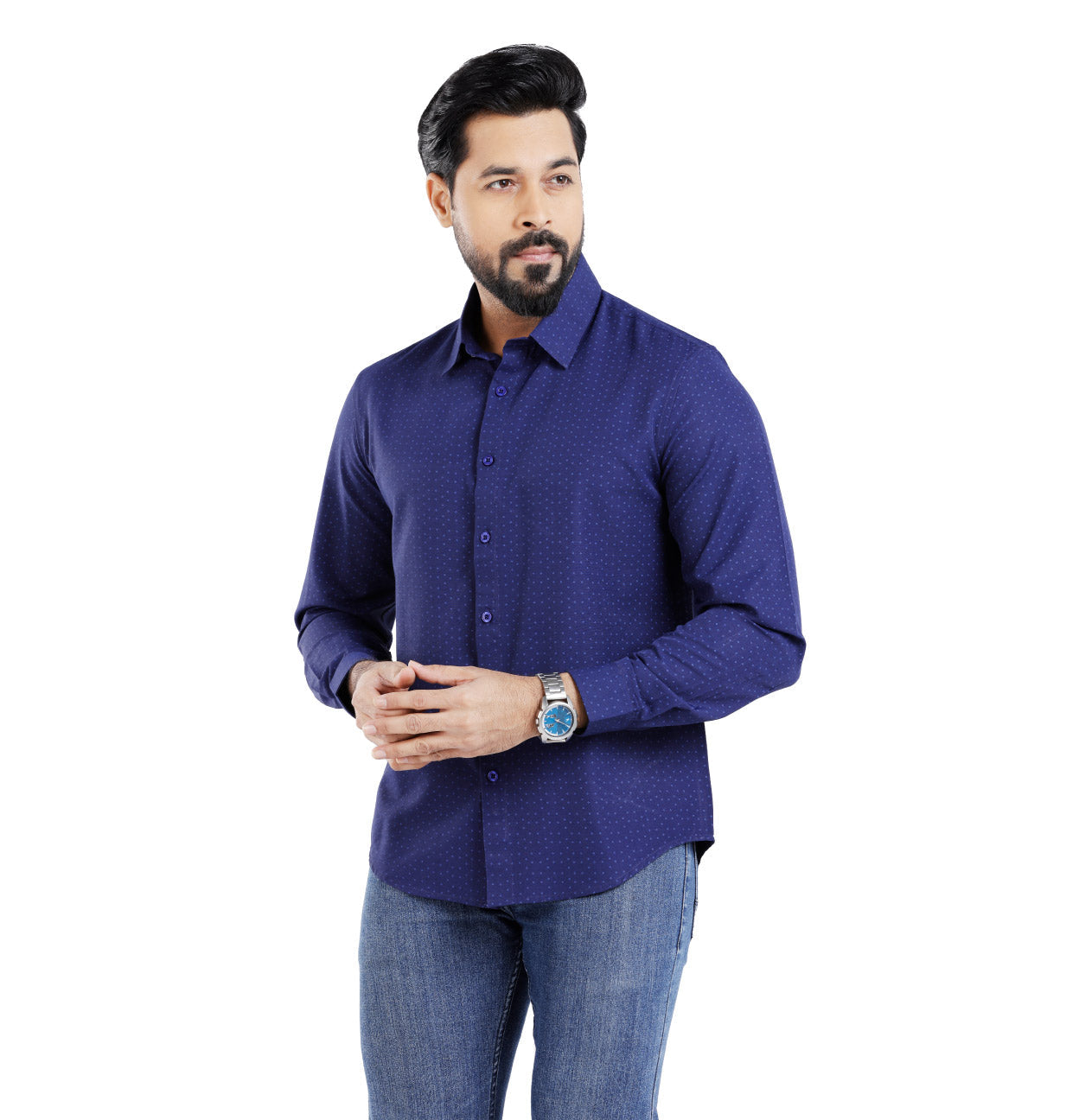 Active Fit Men's Shirt with Rhombus Pattern - Full Sleeves - Royal Blue