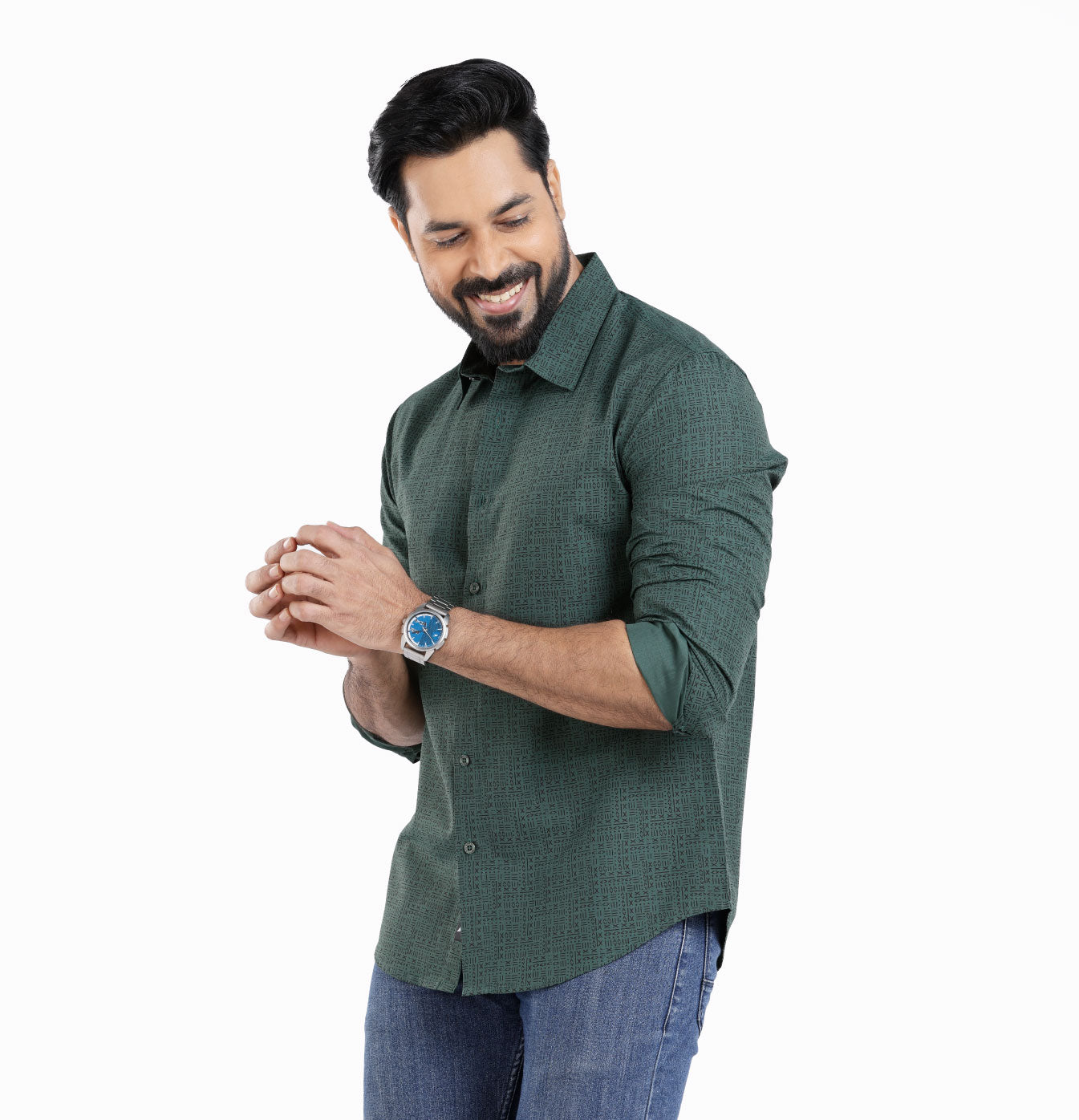 Active Fit Men's Shirt with All Maths Pattern - Full Sleeves - Green