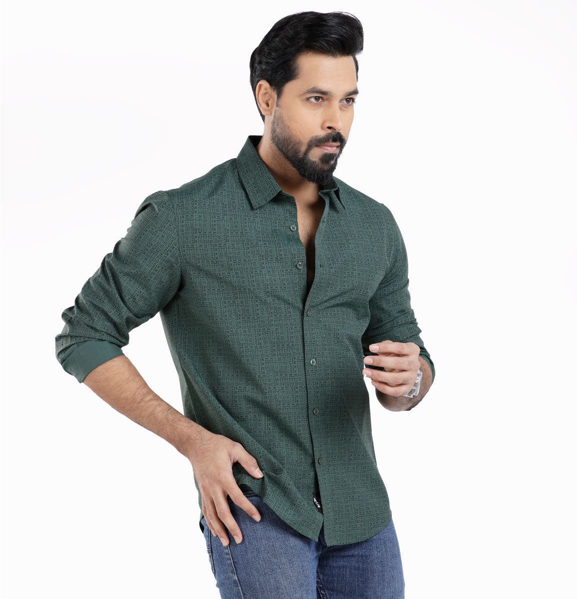 Active Fit Men's Shirt with All Maths Pattern - Full Sleeves - Green