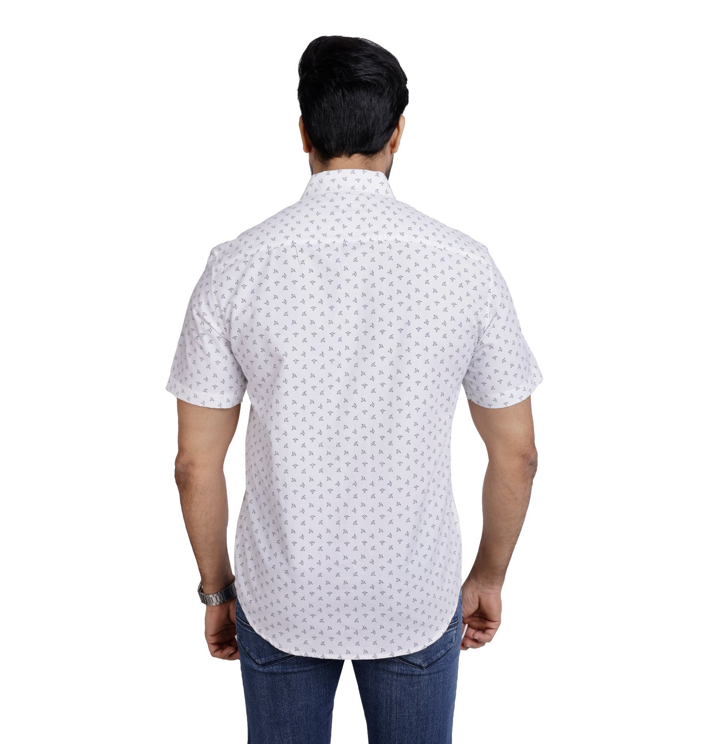 Active Fit Men's Shirt with Birdy Pattern - Half Sleeves - White