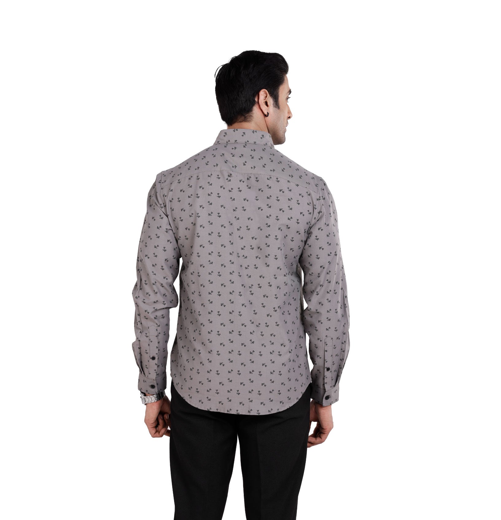 Active Fit Men's Shirt with Dandelions Pattern - Full Sleeves - Grey