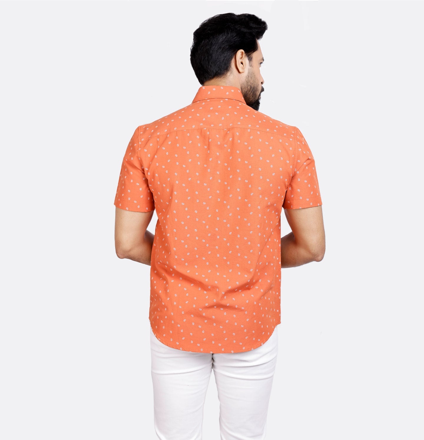 Active Fit Men's Shirt with Spiral Pattern - Half Sleeves - Rust Orange