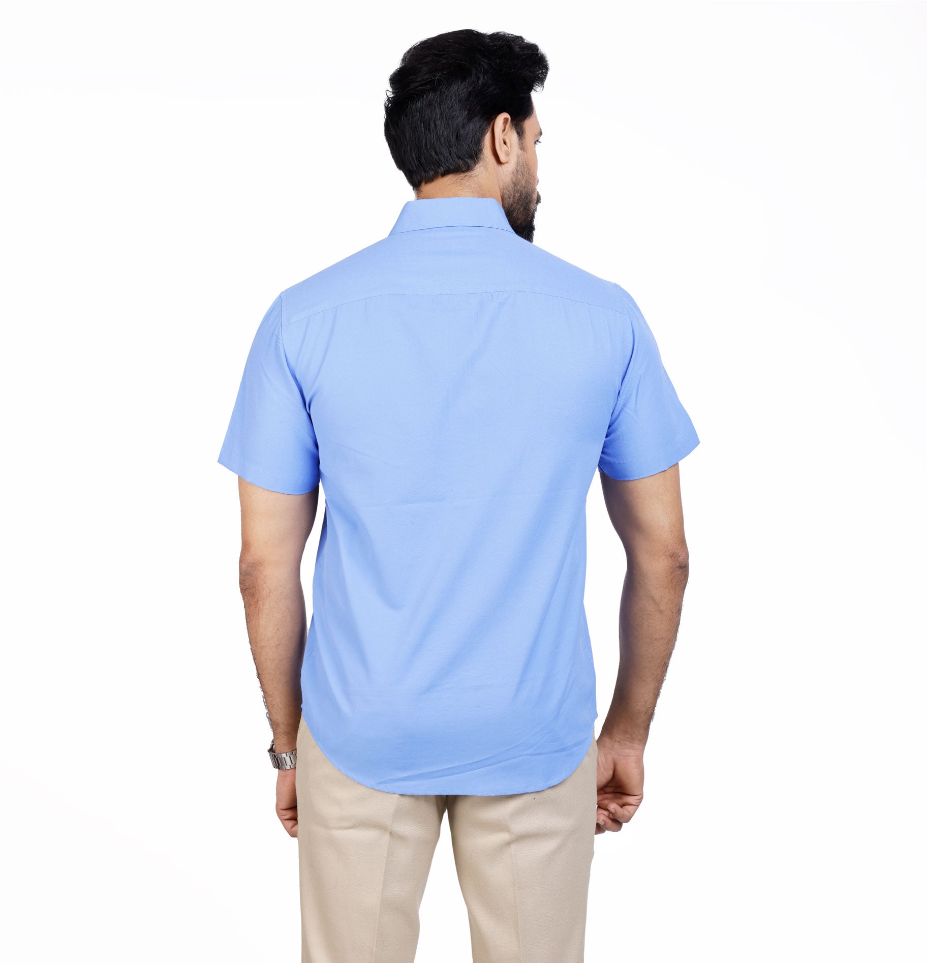 Active Fit Men's Shirt with Solid Pattern - Half Sleeves - Blue Bonnet