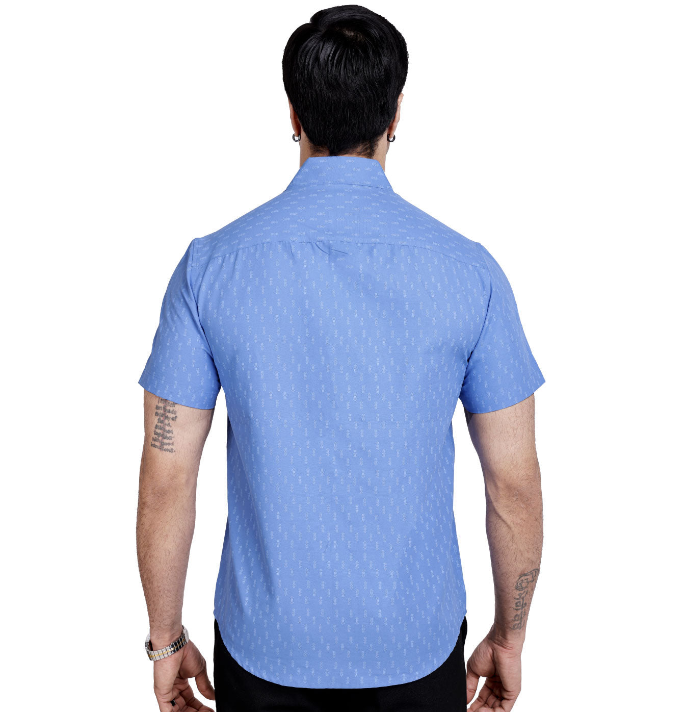 Active Fit Men's Shirt with Minimal Pattern - Half Sleeves - Blue Bonnet