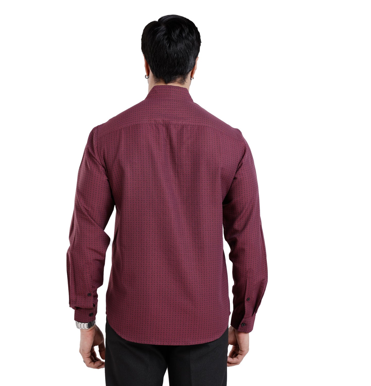 Active Fit Men's Shirt with Kettle Pattern - Full Sleeves - Wine