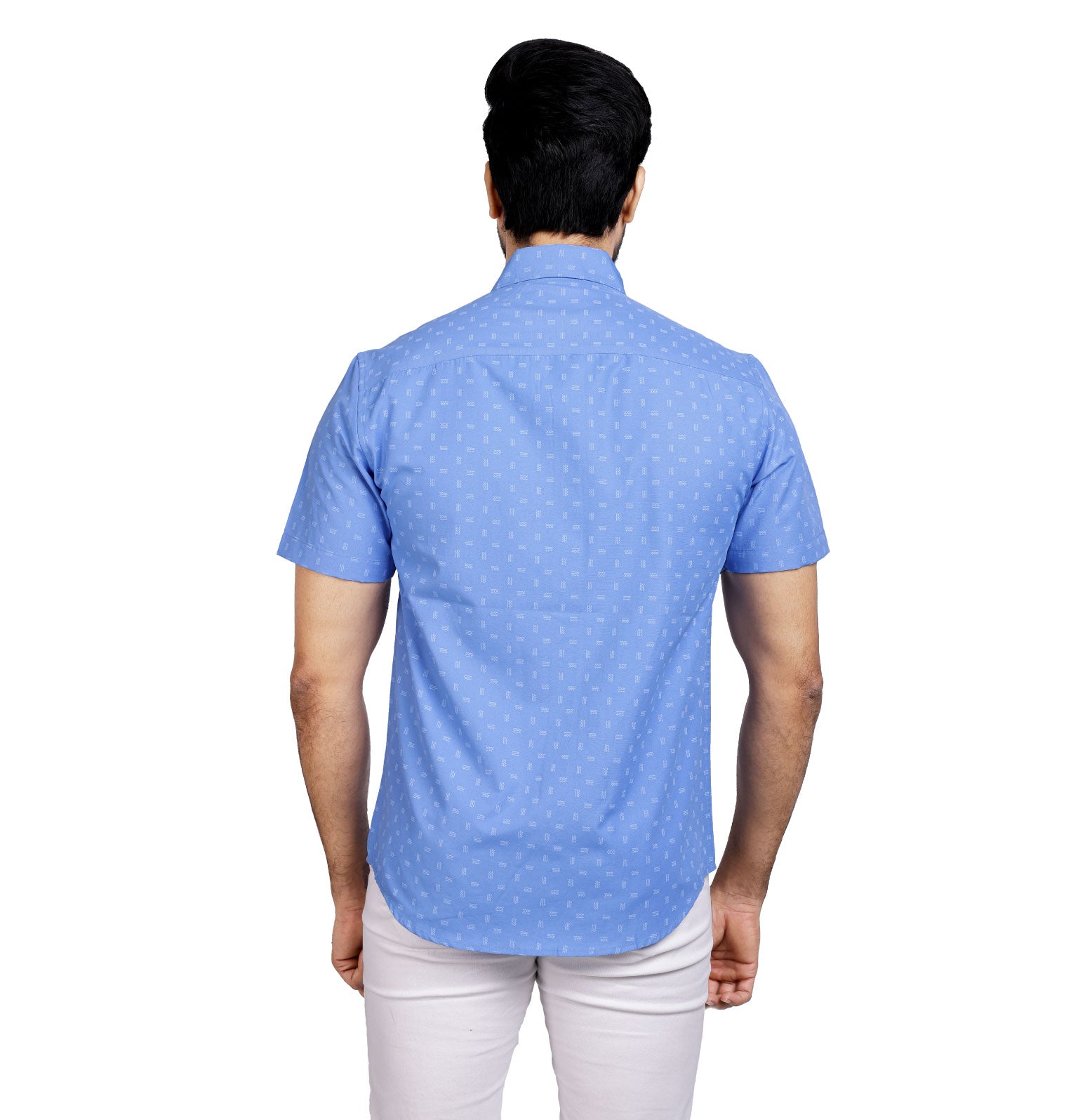 Active Fit Men's Shirt with Waves Pattern - Half Sleeves - Blue Bonnet