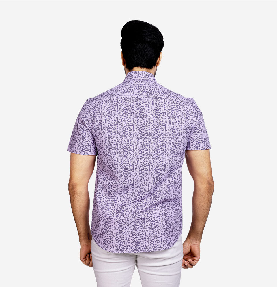 Active Fit Men's Shirt with Florals Pattern - Half Sleeves - Orchid Patel