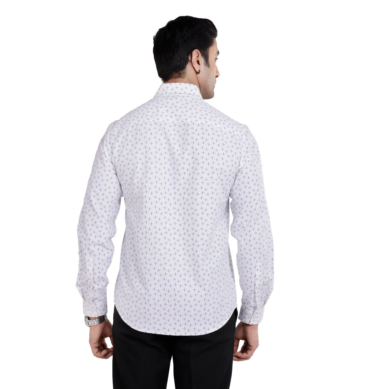 Active Fit Men's Shirt with Diamonds - Full Sleeves - White
