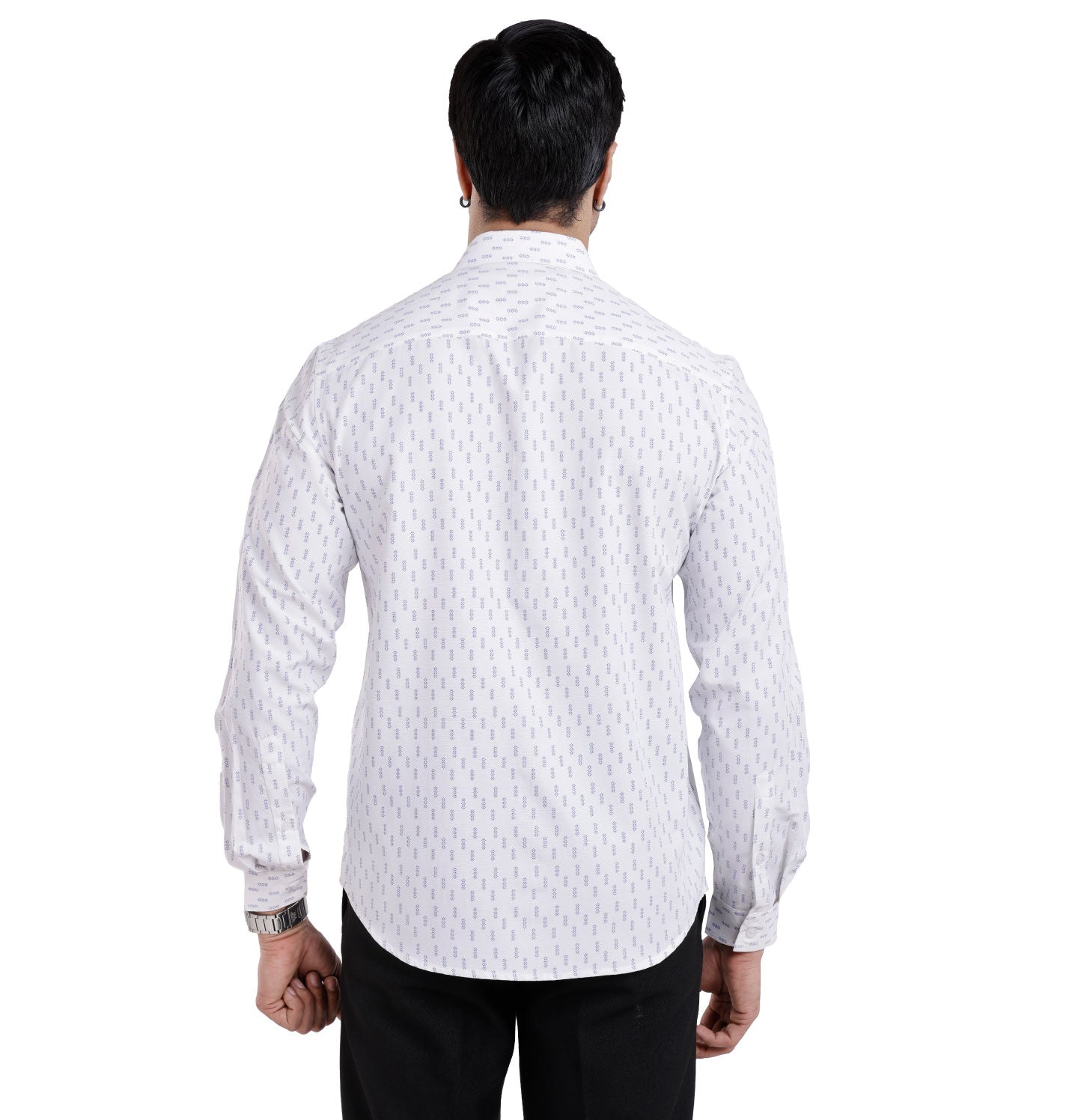 Active Fit Men's Shirt with Minimal Pattern - Full Sleeves - White