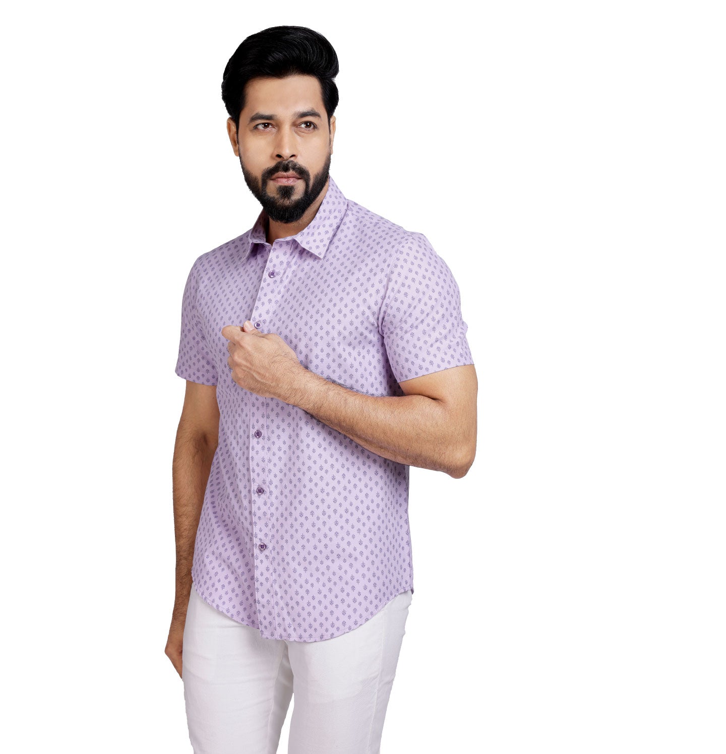 Active Fit Men's Shirt with Ethnic Pattern - Half Sleeves - Orchid Patel