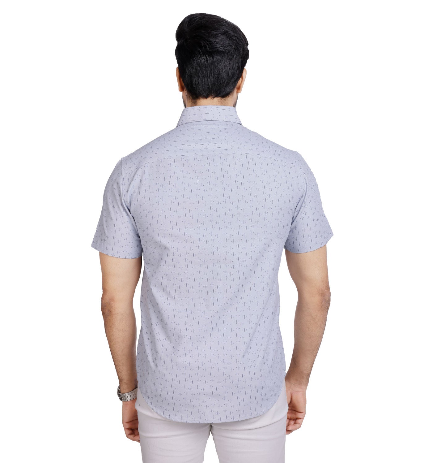 Active Fit Men's Shirt with Diamonds Pattern - Half Sleeves - Ice Blue