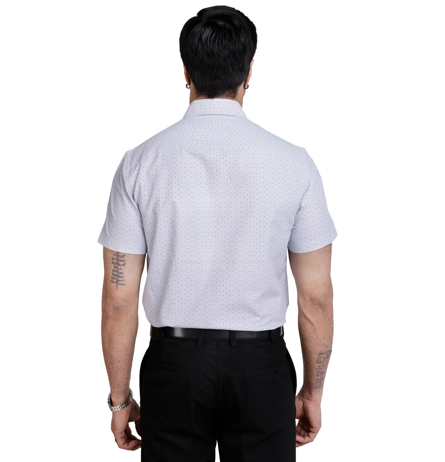 Active Fit Men's Shirt with Rhombus Pattern - Half Sleeves - Ice Blue