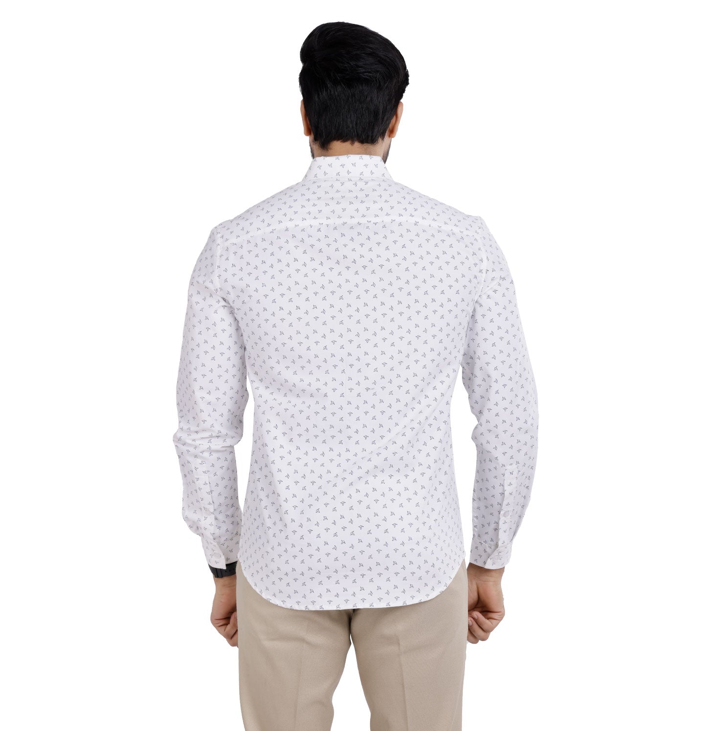 Active Fit Men's Shirt with Birdy Pattern - Full Sleeves - White