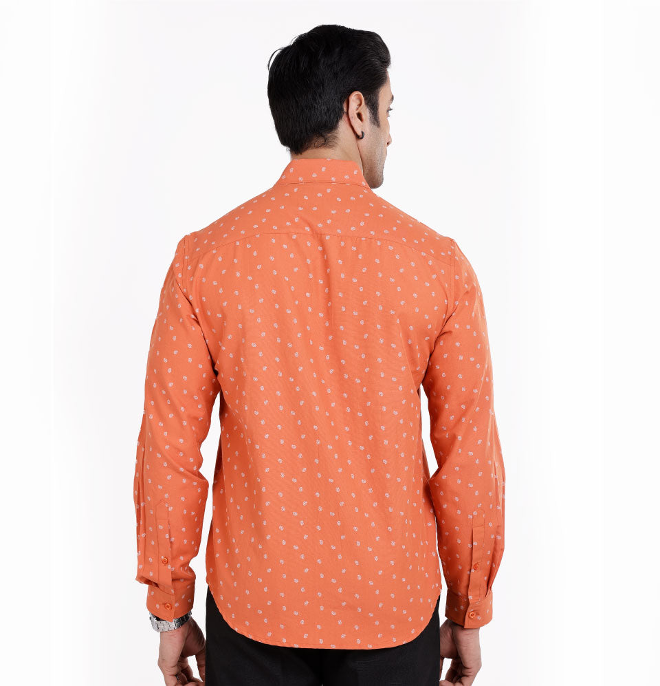 Active Fit Men's Shirt with Spiral Pattern - Full Sleeves - Rust Orange