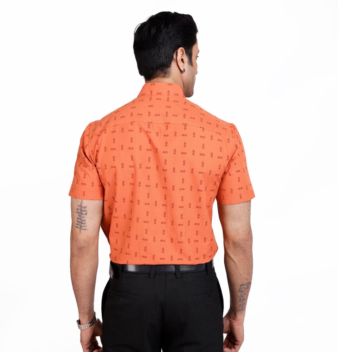 Active Fit Men's Shirt with Tribal Pattern - Half Sleeves - Rust Orange
