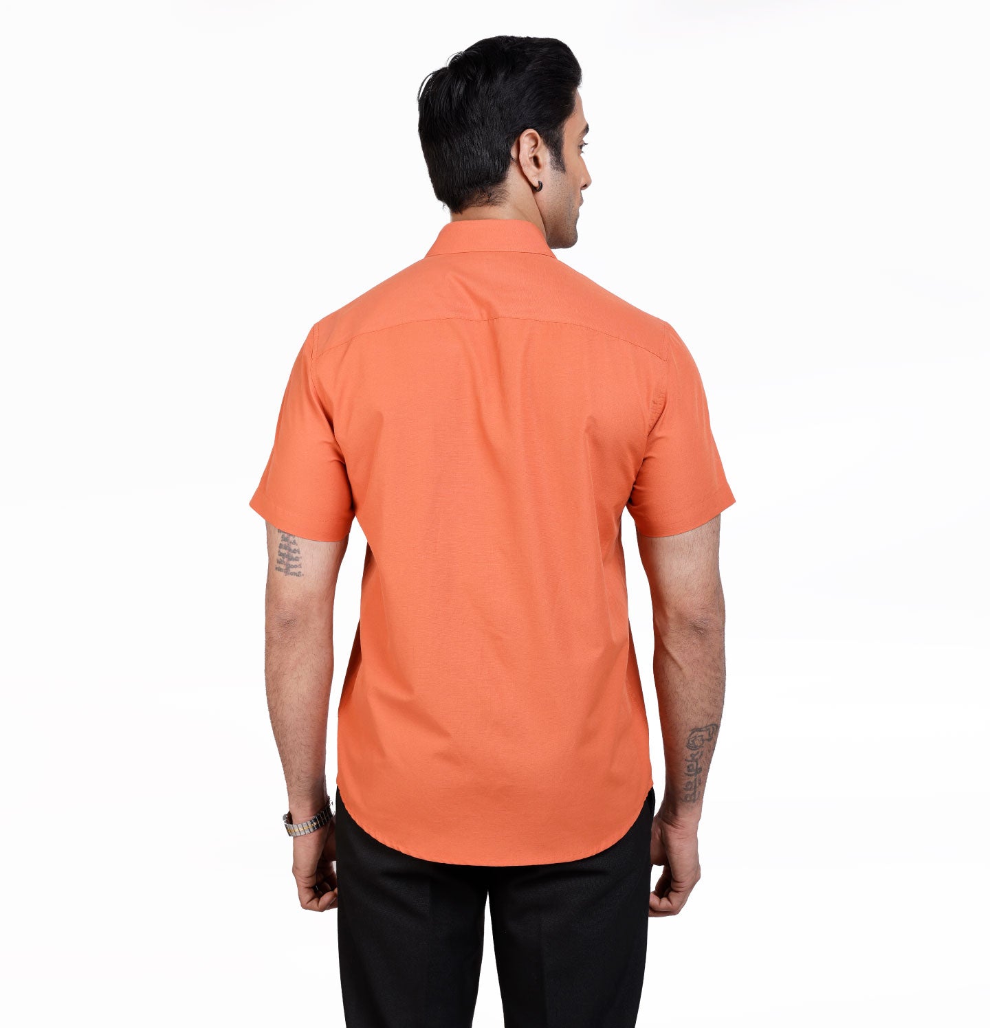 Active Fit Men's Shirt with Solid Pattern - Half Sleeves - Rust Orange