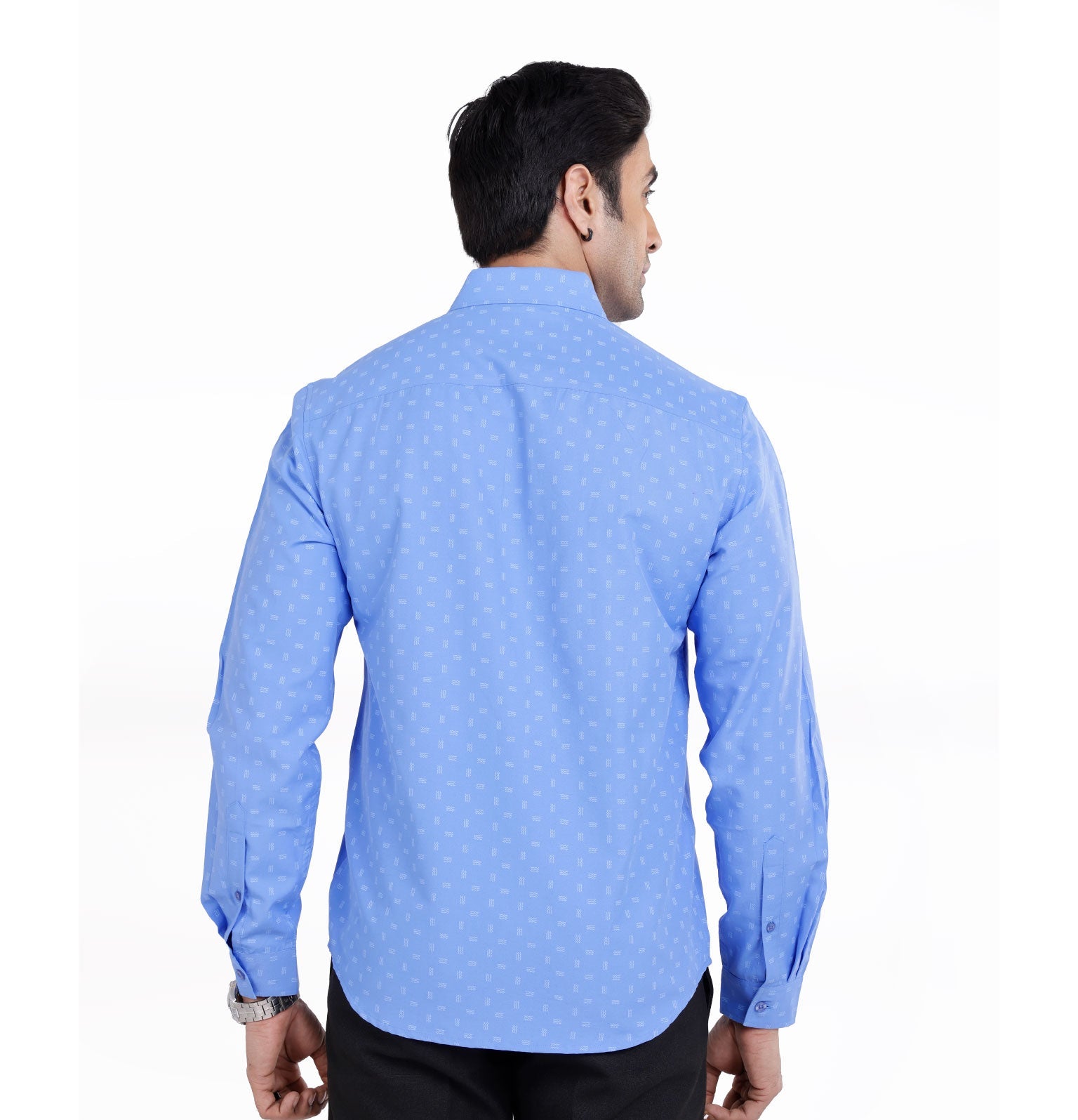 Active Fit Men's Shirt with Waves Pattern - Full Sleeves - Blue Bonnet