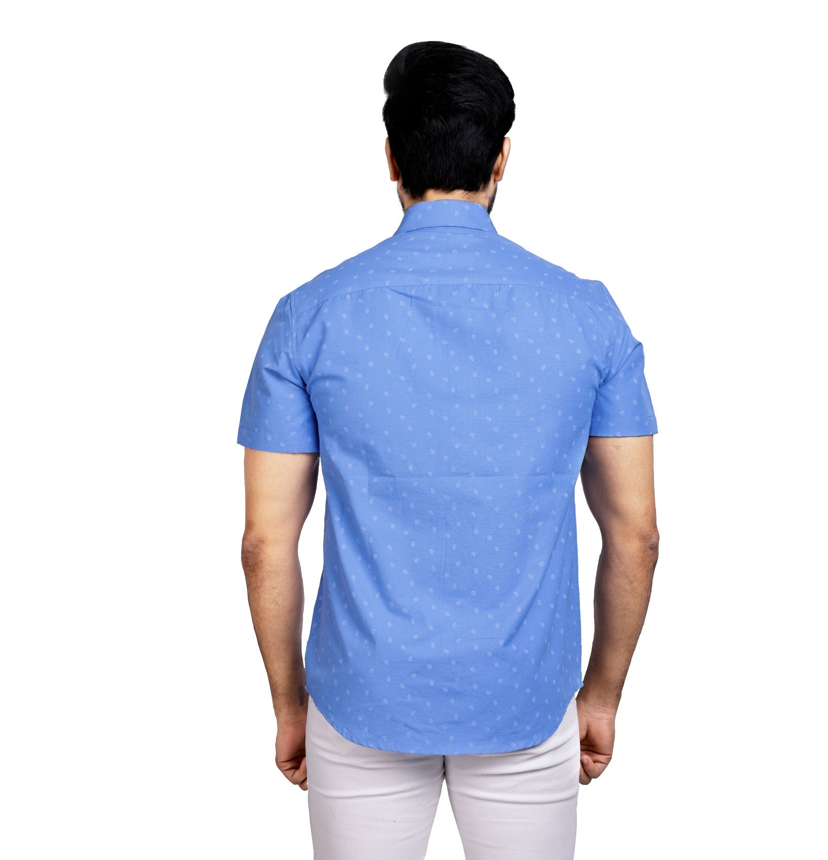 Active Fit Men's Shirt with Spiral Pattern - Half Sleeves - Blue Bonnet