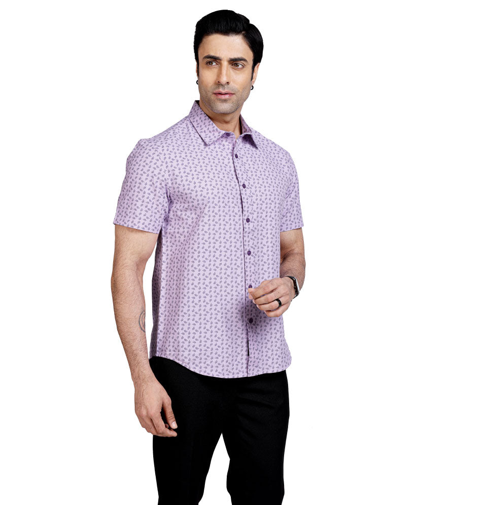 Active Fit Men's Shirt with Leaves Pattern - Half Sleeves - Orchid Patel