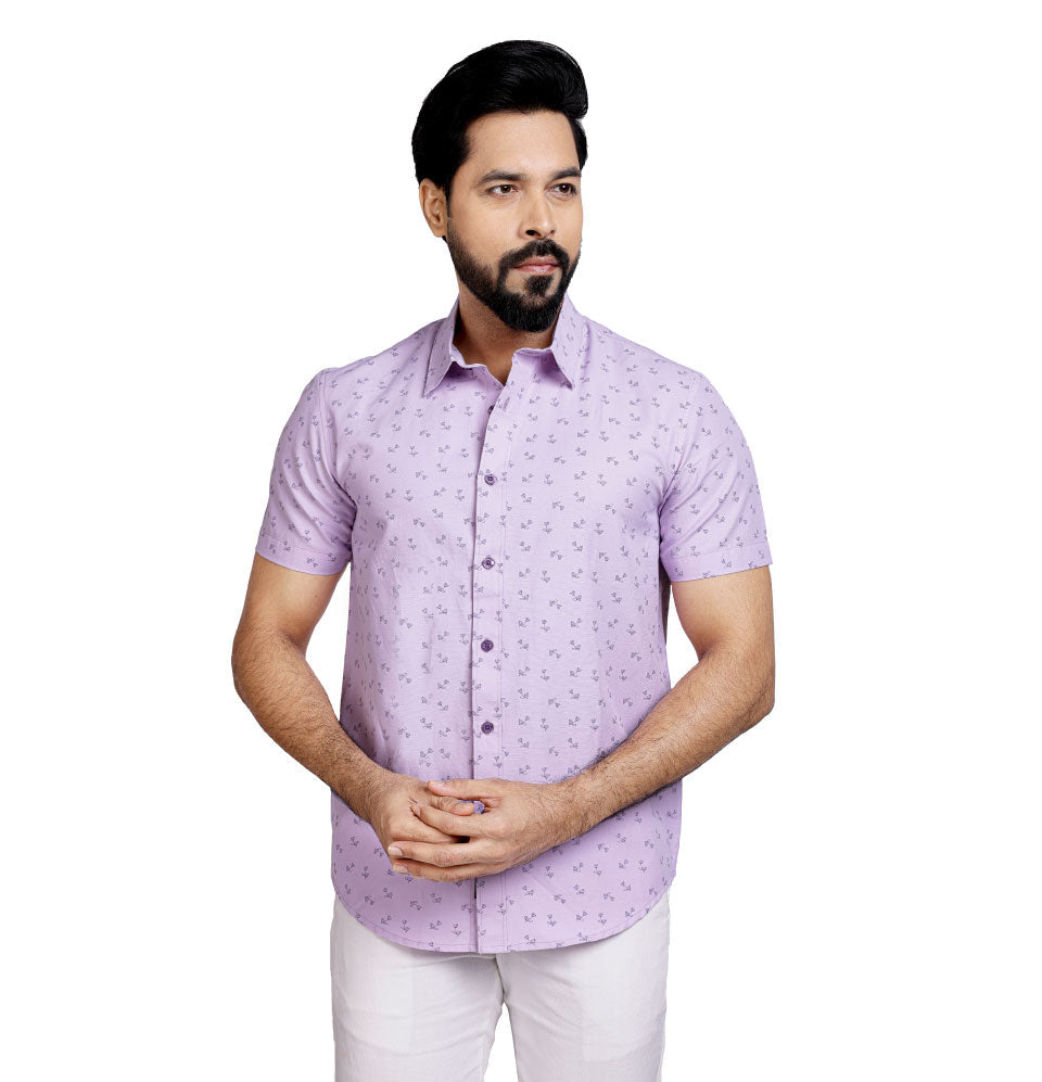 Active Fit Men's Shirt with Dandelions Pattern - Half Sleeves - Orchid Patel