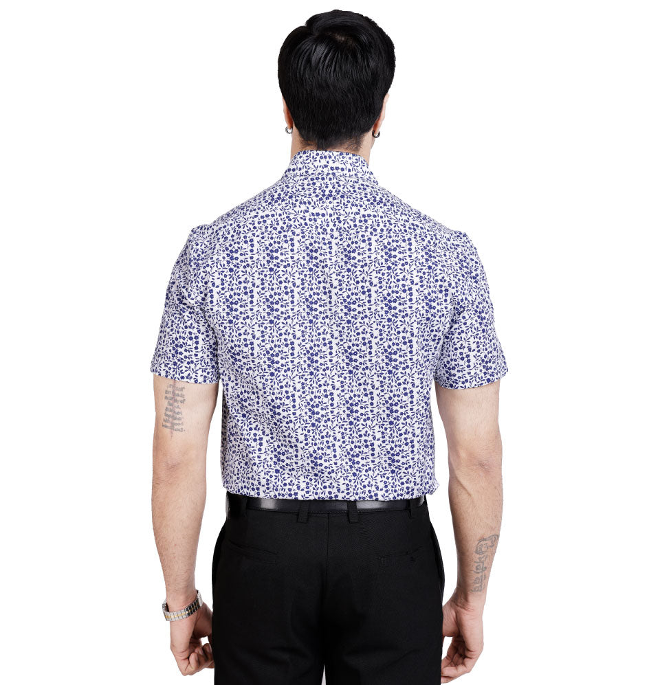 Active Fit Men's Shirt with Florals Pattern - Half Sleeves - White