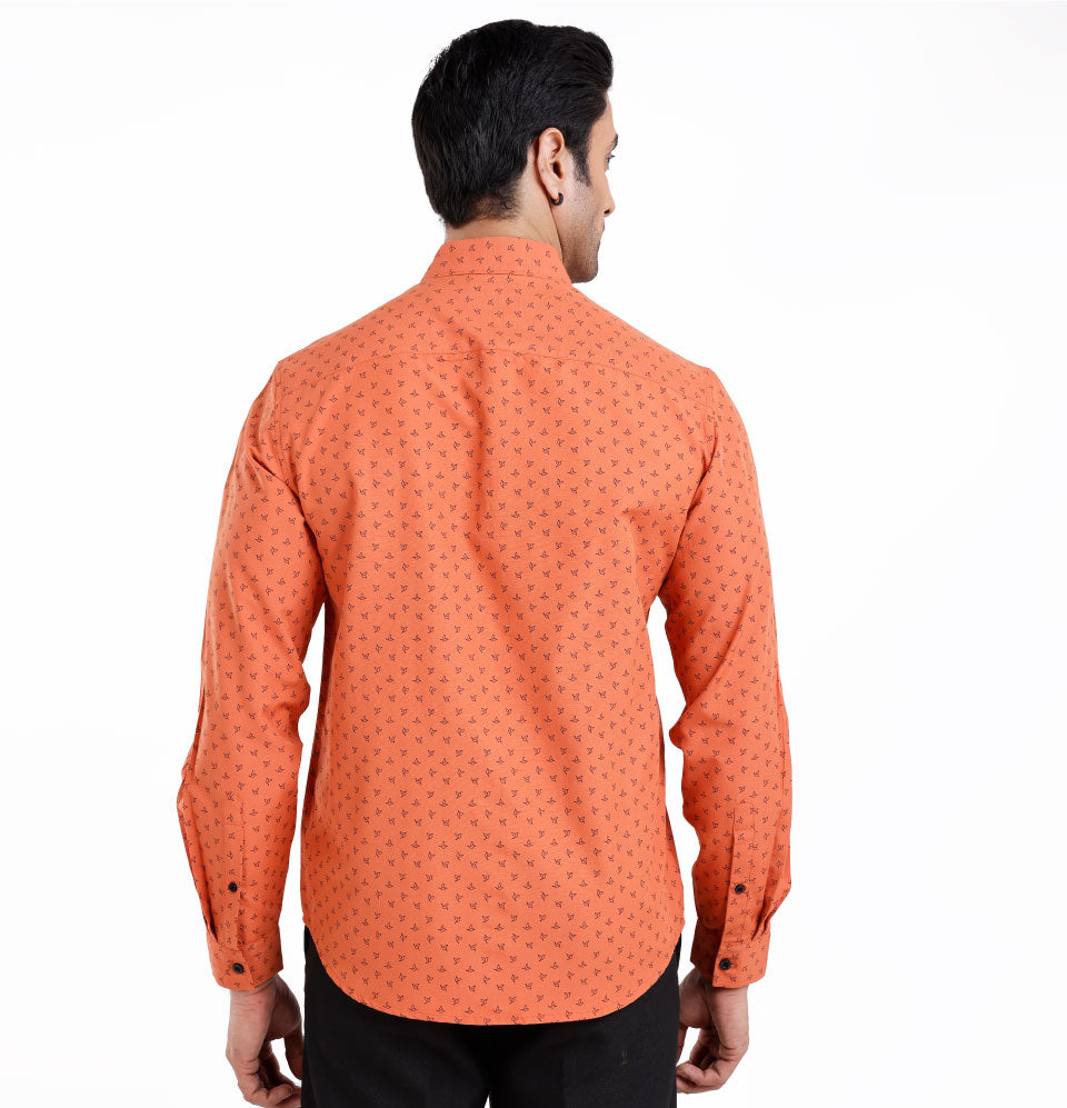Active Fit Men's Shirt with Birdy Pattern - Full Sleeves - Rust Orange