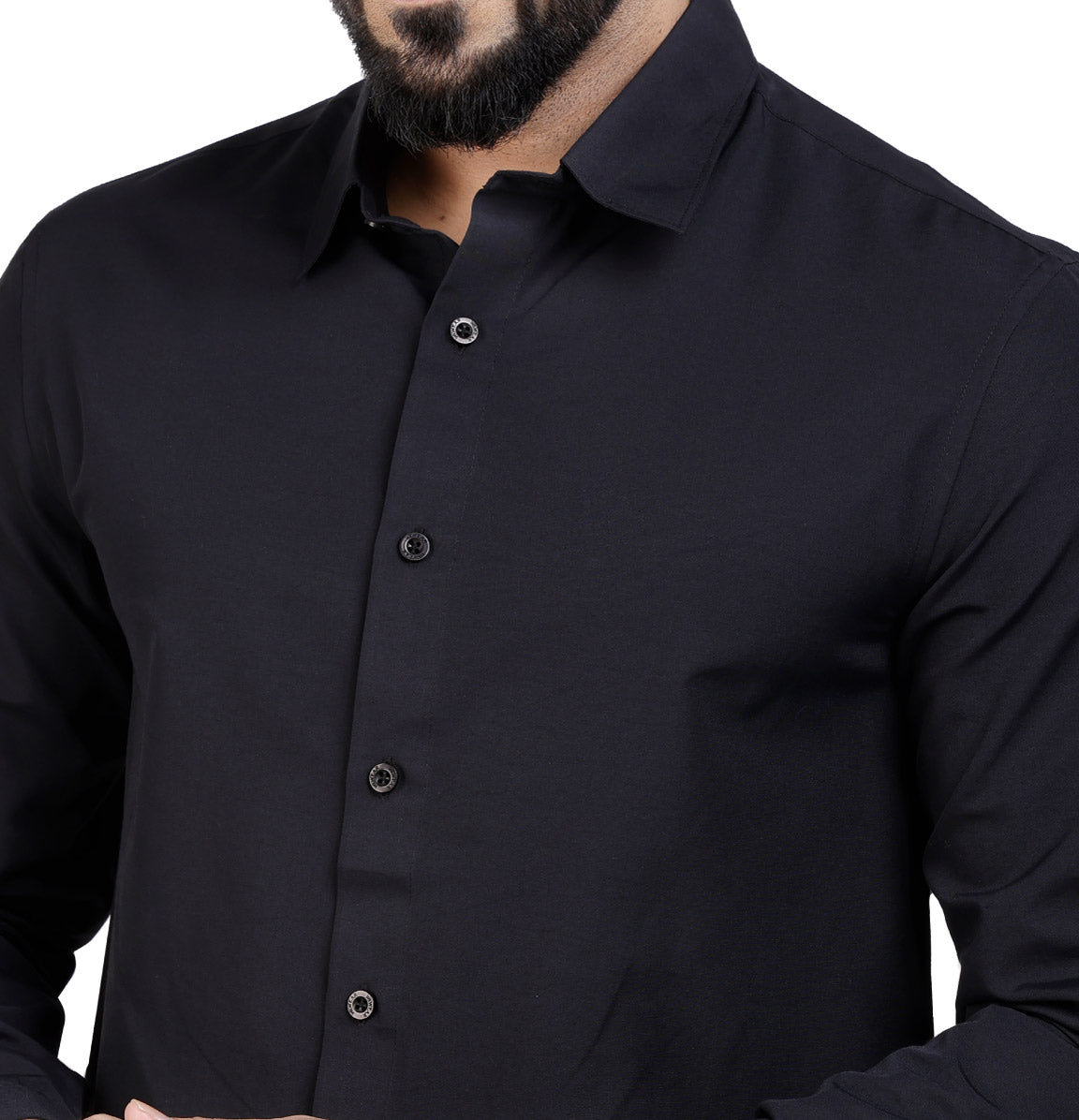 Active Fit Men's Shirt with Solid Pattern - Full Sleeves - Black