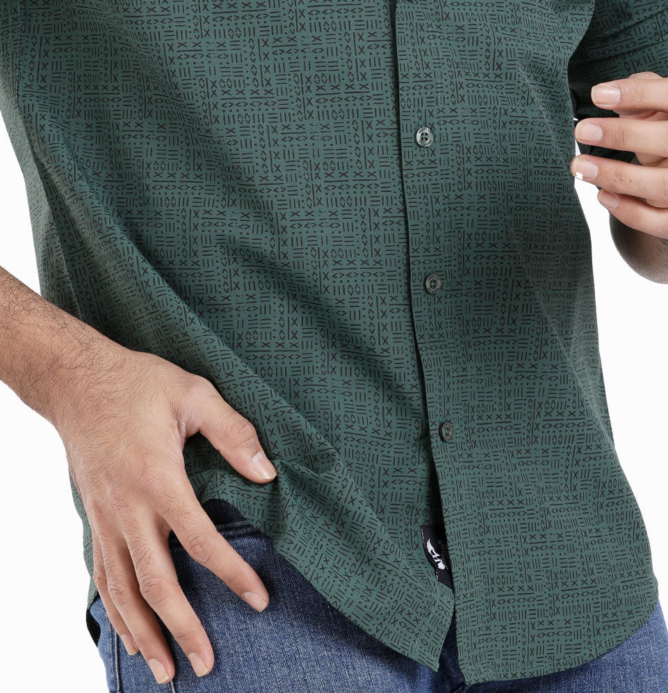 Active Fit Men's Shirt with All Maths Pattern - Full Sleeves - Green