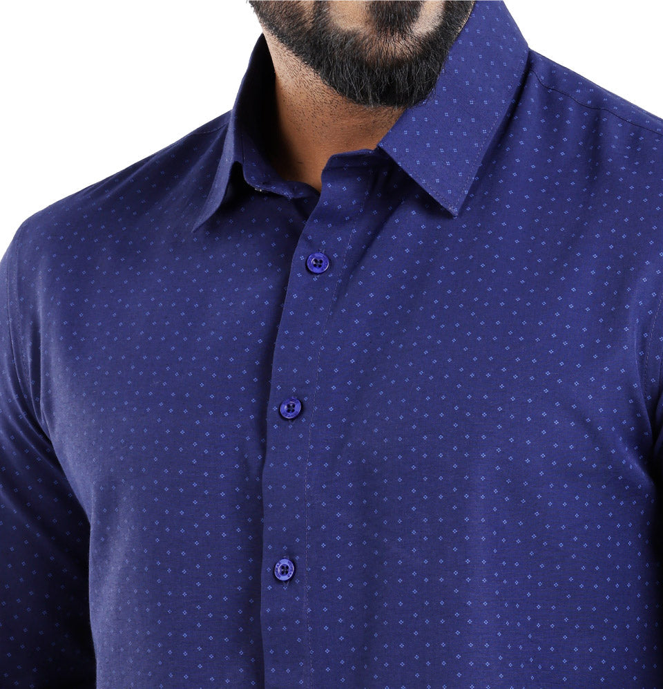 Active Fit Men's Shirt with Rhombus Pattern - Full Sleeves - Royal Blue